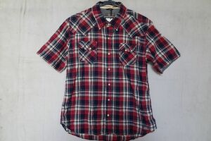 Dickies/ディッキーズ/半袖シャツ/マドラスチェック柄/スナップボタン/両胸フラップポケット/赤/レッド/紺/ネイビー/白/XLサイズ(7/26R)