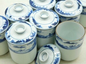 ★友5031 時代 高級料理旅館 食器 蒸し碗 9点 茶碗蒸し器 蓋付き 蓋物 蓋茶碗 小鉢 老舗 料亭 割烹 懐石料理 小料理 日本料理 12404121