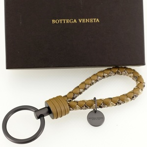 【未使用品】BOTTEGA VENETA ボッテガヴェネタ イントレチャート キーリング キーホルダー カーキ ナッパ パイソンレザー 113539