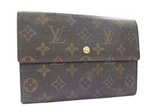 1円 LOUIS VUITTON ルイヴィトン M60135 モノグラム ポシェット パスポール 三つ折り 長財布 ウォレット 小銭入れ ブラウン系 FL2765