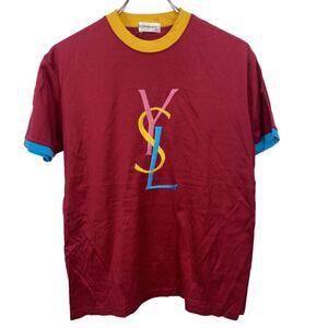 美品希少　vintage YSL ヴィンテージ　イヴサンローラン　刺繍ロゴ　カラフル　Tシャツ　トップス