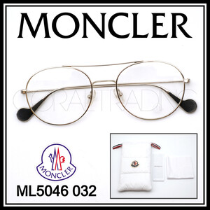 23475★新品本物！MONCLER ML5046 032 ゴールド モンクレール メタルフレーム ツーブリッジ 金縁メガネ クリングス仕様 眼鏡