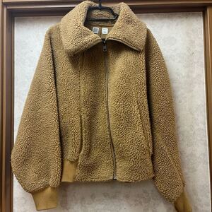 ★UNIQLO★フリースジャケット L リブ付き あったかもこもこ ゆったり 大きめ襟 ベージュ