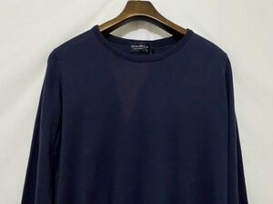 デッドストック JOHN SMEDLEY ジョンスメドレー コットン クルーネック ニットネイビー S 前V フェード イギリス製