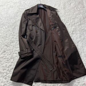 【極美品/圧倒的高級感】5351 POUR LES HOMMES プールオム トレンチコート ロング丈 ベルト付 光沢感 高級 ブラウン L相当