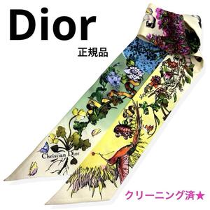 美品一点物 正規品 ChristianDior クリスチャンディオール シルク100% ミッツァ スカーフ ホワイト 白 花柄 リバーシブル ブランド人気