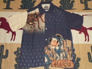 21 東洋 サンサーフ×歌川国長 SS38714 128 ネイビー L 土蜘蛛退治 半袖 スペシャル アロハシャツ