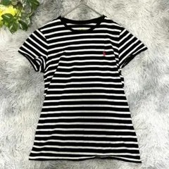 【POLO】ボーダーTシャツ　ロゴ刺繍 半袖 Sサイズ　黒 白