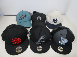 1270FSZ◎NEW ERA ニューエラ キャップ 6点セット 9FIFTY 39THIRTY トロントラプターズ/ヤンキース/ドラえもん など 帽子◎中古