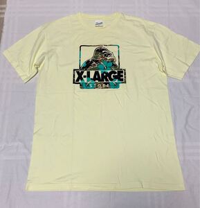 XLARGEエクストララージ◯半袖Tシャツ◯黄色 イエローゴリラ ハイビスカスプリント メンズXLサイズ 日本製 中古 古着 