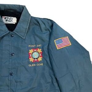 80s 90s VFW 刺繍ロゴ 裏ボア ナイロン コーチジャケット L ビッグサイズ アメリカ軍 ミリタリー ビンテージ 星条旗 USA製 ARMY NAVY 70s