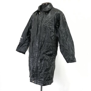 大栄トレーディング☆羊革/ラムレザー/ステンカラーコート【メンズL/黒/black】フルジップ/キルティング調/Coat◇cBH416