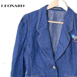 レオナールLEONARD■シルク100％ テーラードジャケット 金ボタン 花刺しゅう■11AR■ネイビー ※NK4612264