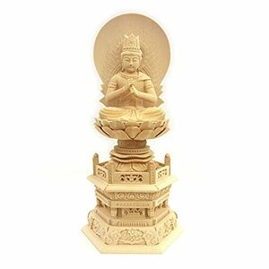 栗田仏像ブランド【如来】(金剛界）大日如来座像 3.0寸(総高31.5cm、幅15cm、奥行11.5cm) 桧木製高級木彫り 日輪光背六角台