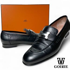 【希少/未使用級】HERMES エルメス モカシン パリ ローファー 36 1/2 シェーヴル ラウンドトゥ 革靴 イタリア製 袋付き Hロゴ 黒