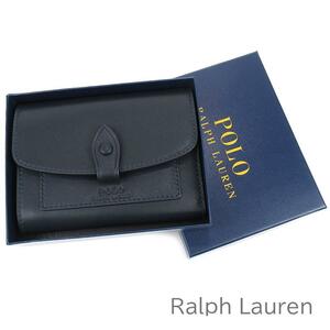 定3万☆最新作【新品未使用☆タグ付き】RALPH LAUREN カーフレザー100% 濃紺フルグレインレザー 小銭入れ付 最高級3つ折りウォレット/財布