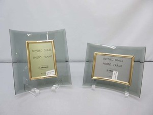 ★sc0220　未使用品　La Donna　ガラスフォトフレーム2点セット　ラドンナ　写真立て2個　BEVELED GLASS PHOTO FRAME　インテリア★