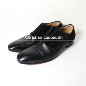 美品 Christian Louboutin クリスチャンルブタン 42 約27㎝ レザー スエード ストレートチップ スクエアトゥ ビジネスシューズ 革靴 黒