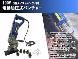 超強力 電動油圧パンチャー 100V パンチダイス 5種 鋼材 鉄板 プレート 加工 穴あけ 穴開け 穴加工 工具 スチールケース付 安心1年保証