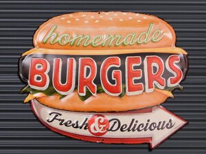 【homemade BURGERS・ハンバーガー】※《エンボスメタルサイン》 アメリカン雑貨　エンボス看板　ブリキ看板　23