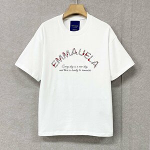 新作・半袖Tシャツ 定価2万◆Emmauela・イタリア・ミラノ発◆コットン100％ 速乾 吸汗 薄手 バラ ロゴ カットソー 定番 男女兼用 M/46サイ