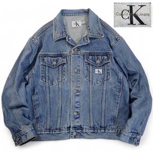 6216/CK Calvin Klein Jeansデニムトラッカージャケット90sビンテージL●GジャンジージャンY2Kカルバンクライン洗濯プレス済レディース古着