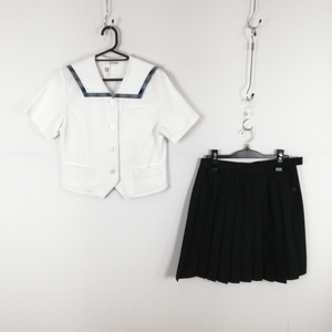 1円 セーラー服 スカート 上下2点セット 夏物 柄1本線 女子 学生服 中学 高校 白 制服 中古 ランクC EY3798