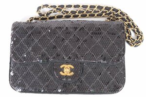 ★CHANEL シャネル スパンコール フラップバッグ ゴールド金具 レディース かばん 3974-TE