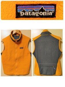 フライヤーベスト90年代SパタゴニアMADE IN USA製patagoniaフリースベスト90sフルジップvintageビンテージ アメリカ製 オレンジvestレトロX