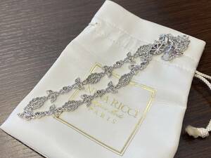 中古品　ニナリッチ　NINA RICCI　ネックレス　シルバーカラー　ラインストーン　リバーシブル　フラワーベース　葉モチーフ　保存袋★761