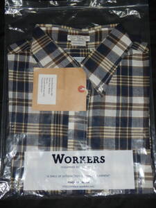 【新品/未使用/送料込み】ワーカーズ WORKERS Short Sleeve BD ショートスリーブ　 カラー　Navy Madras　 サイズ １６　タグ付き