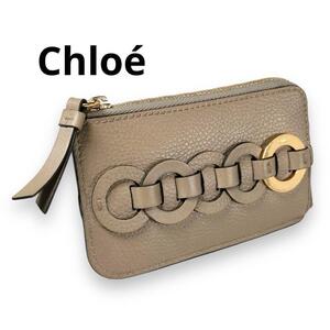 Chloe クロエ カードケース フラグメントケース コインケース ダリル スモールパース コンパクト レザー ステッチ 金具 ゴールド ベージュ