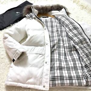 絶版極美品3way!BURBERRY BLACKLABELダウンコート フォックスファー付 白ホワイト L~M ノバチェック柄 ブラレ バーバリーブラックレーベル