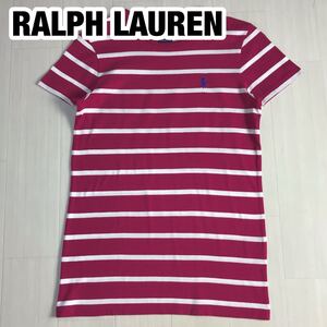 RALPH LAUREN SPORT ラルフローレン スポーツ 半袖Tシャツ S ボーダー柄 フューシャピンク×ホワイト 刺繍ポニー