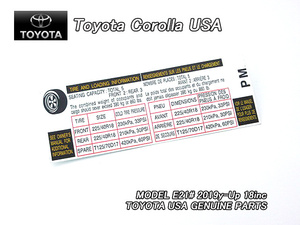 カローラE21/TOYOTA/トヨタCOROLLAセダン純正USラベルTire.Pressure.Info(18インチ)/USDM北米仕様210系タイヤ空気圧ステッカーUSAシール