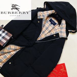 f24 極美★極暖ふんわりダウン80% 参考価格12万●BURBERRY LONDON golf●ノバチェック〜高級ダウンコート バーバリーコート レディース L