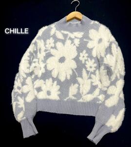 CHILLE★チル★（F）花柄 ふんわり ニット セーター/ブルーグレー系