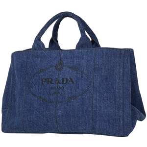 プラダ PRADA カナパトート 2WAY ショルダーバッグ トートバッグ デニム ブルー レディース 【中古】