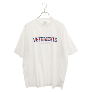 VETEMENTS ヴェトモン 21AW U.K. LOGO TEE U.K ユニオンジャックロゴ ロゴ半袖Tシャツ クルーネックカットソー ホワイト UA52TR290U