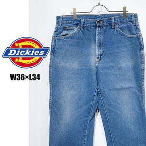 W36×L34 / 90年代 Dickies ディッキーズ ストレート デニムパンツ ジーンズ 圧着タグ 古着 スケーター ストリート ゆるダボ インチアップ