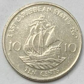 海外コイン　東カリブ諸国　10セント　2007年　エリザベス2世