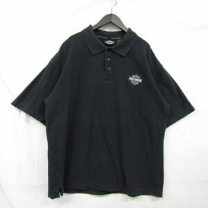 サイズ L HARLEY DAVIDSON ポロシャツ 半袖 シャツ ロゴ 刺繍 ブラック ハーレー ダビッドソン 古着 ビンテージ 3J2606
