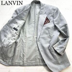 極美品★幻のシルバーグレーカラー★稀少XL!!LANVIN【光沢感を羽織る】ランバン最高級シルク絹ニット立体エンボス凹凸テーラードジャケット