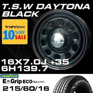 デイトナ 16インチ タイヤホイールセット 4本 TSW DAYTONA ブラック 16X7J+35 6穴139.7 GOODYEAR E-GRIP EG01 215/60R16