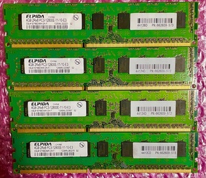 W271☆ ELPIDA DDR3 PC3-12800E-11-10-E3 4GB ×4計16GB Memory メモリー 動作確認済み