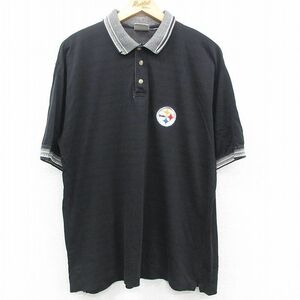 XL/古着 Edge 半袖 ポロ シャツ メンズ 90s NFL ピッツバーグスティーラーズ 黒 ブラック 霜降り アメフト スーパーボウル 23jun26 中