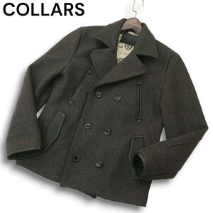 COLLARS カラーズ 秋冬 山羊革★ ゴート レザー使い メルトン ウール Pコート ピーコート Sz.L　メンズ グレー　A4T13059_C#N