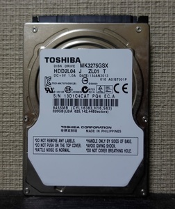 ■正常動作品・動作時間少■TOSHIBA製2.5inch HDD 320GB MK3275GSX