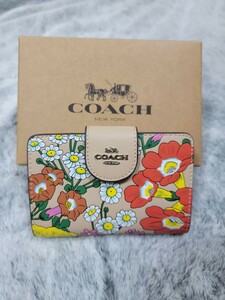 【1スタ】C-685 新品未使用 COACHミディアム コーナー ジップ ウォレット・フローラル プリント 並行輸入品