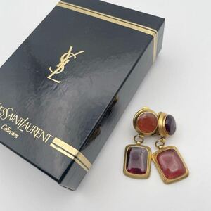 イヴサンローラン　YVESSAINTLAURENT イヤリング ゴールドカラー カラーストーン　スイング　アクセサリー ヴィンテージ 